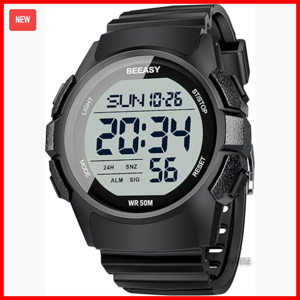 Digital Sports Watch With Stopwatch Timer Alarm Waterproof Rubber Strap